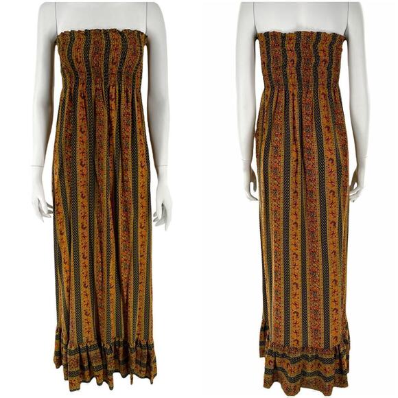 EUC What Goes Around Comes Around Strapless Silk Maxi Dress Women’s Sz XS Boho - Picture 1 of 9